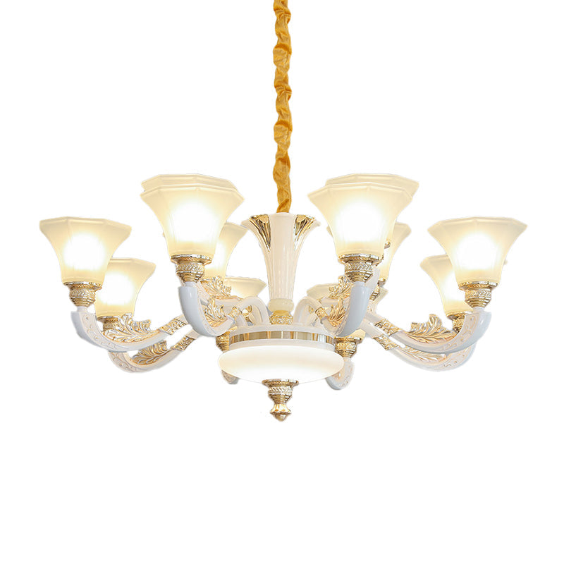 Morning Glory Chandelier - Classic 6/8/12 Light Opal Frosted Glass Pendant Lamp In White