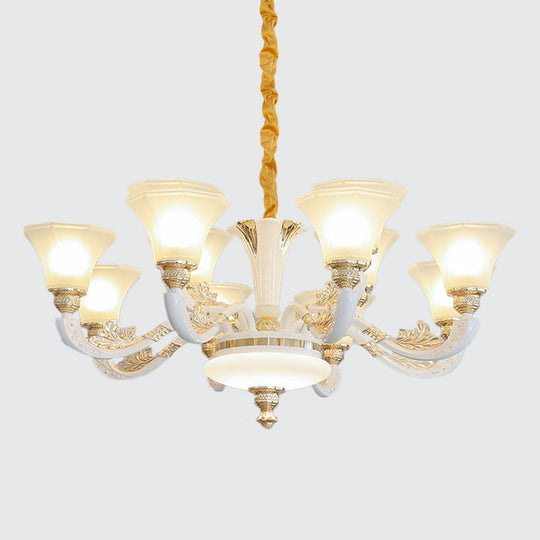 Morning Glory Chandelier - Classic 6/8/12 Light Opal Frosted Glass Pendant Lamp In White