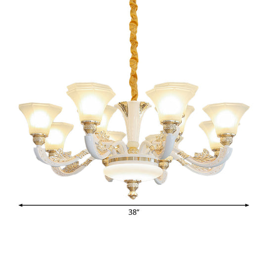 Morning Glory Chandelier - Classic 6/8/12 Light Opal Frosted Glass Pendant Lamp In White