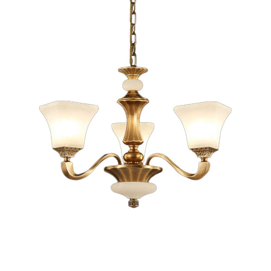 Classic Brass 3/6-Head Bedroom Pendant Light With White Glass Pagoda Design 3 /