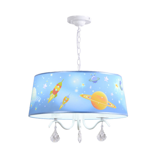 Blue Creative Planet & Rocket Hanging Pendant Chandelier With Clear Crystal For Baby Room