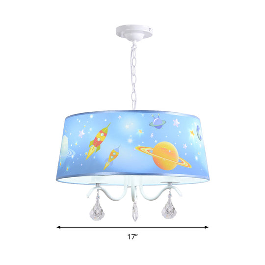 Blue Creative Planet & Rocket Hanging Pendant Chandelier With Clear Crystal For Baby Room