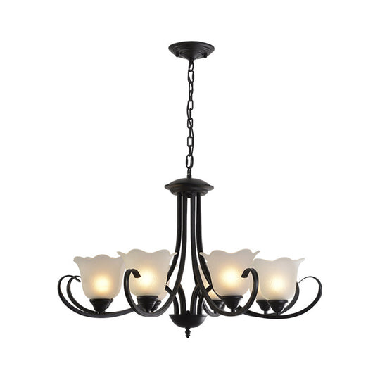 Opal Frosted Glass Black Chandelier - Farmhouse Ceiling Pendant Lamp (3/8/9-Light) With Scrolling