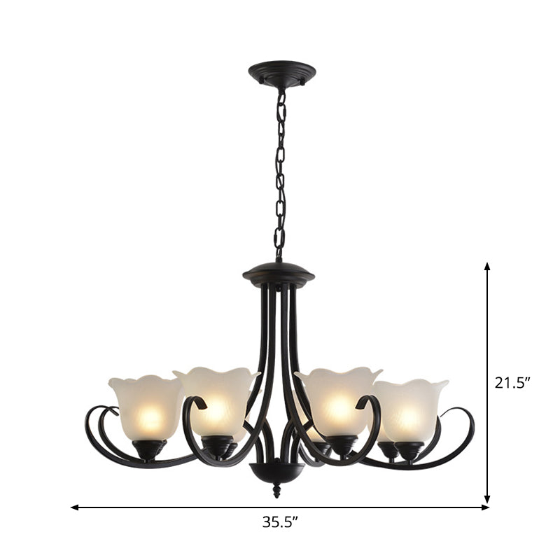 Opal Frosted Glass Black Chandelier - Farmhouse Ceiling Pendant Lamp (3/8/9-Light) With Scrolling