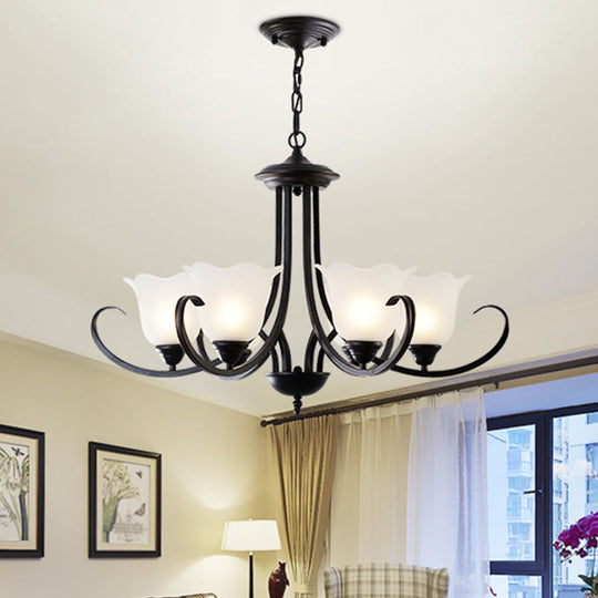 Opal Frosted Glass Black Chandelier - Farmhouse Ceiling Pendant Lamp (3/8/9-Light) With Scrolling