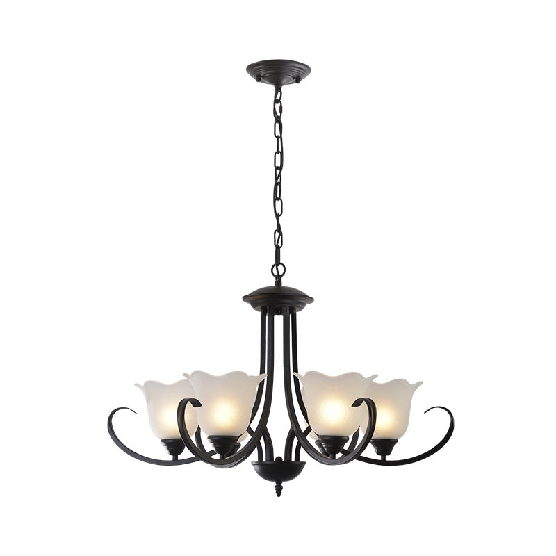 Opal Frosted Glass Black Chandelier - Farmhouse Ceiling Pendant Lamp (3/8/9-Light) With Scrolling