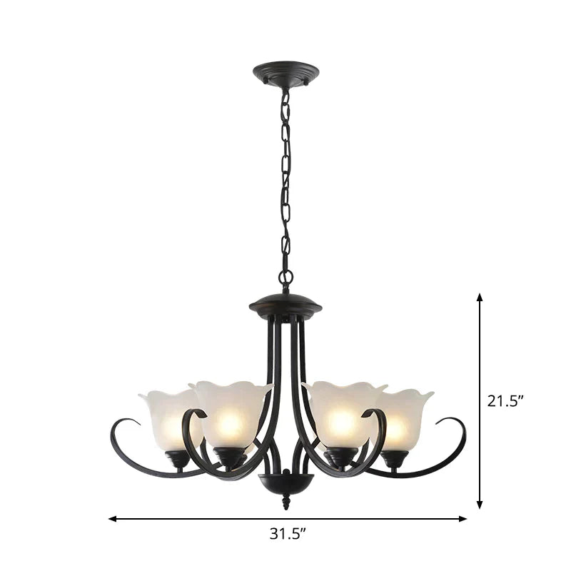 Opal Frosted Glass Black Chandelier - Farmhouse Ceiling Pendant Lamp (3/8/9-Light) With Scrolling