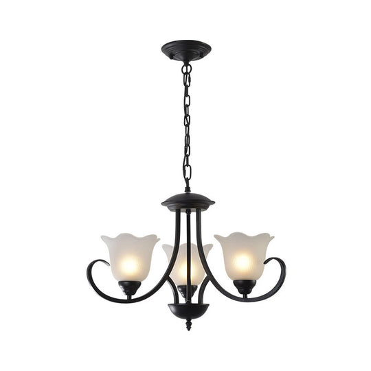 Opal Frosted Glass Black Chandelier - Farmhouse Ceiling Pendant Lamp (3/8/9-Light) With Scrolling