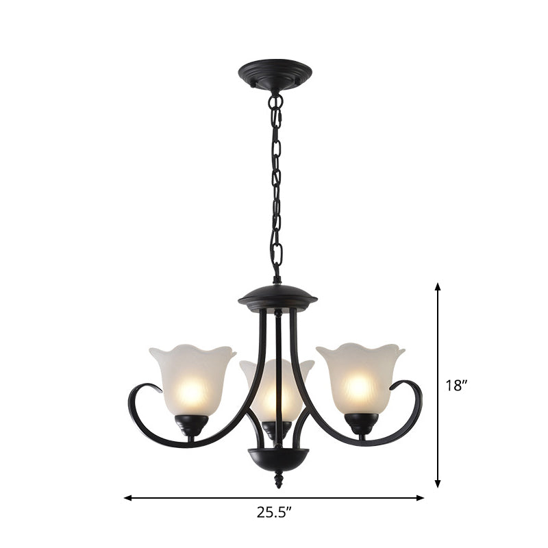 Opal Frosted Glass Black Chandelier - Farmhouse Ceiling Pendant Lamp (3/8/9-Light) With Scrolling