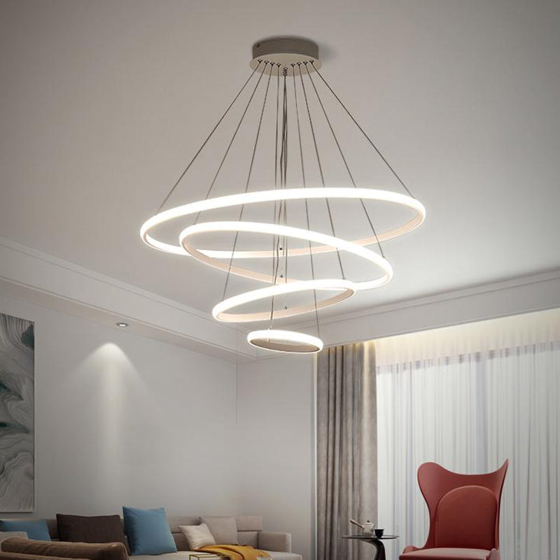 Minimalist Acrylic Living Room Led Pendant Chandelier - 3/4-Tier White/Coffee White / 4 Tiers