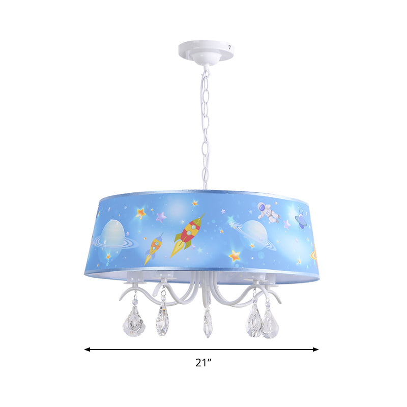 Blue Creative Planet & Rocket Hanging Pendant Chandelier With Clear Crystal For Baby Room