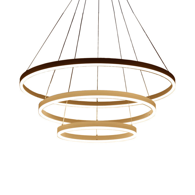 Sleek 2/3 Tiers Aluminum Led Chandelier: Minimalistic White/Coffee Pendant Light Fixture For Dining