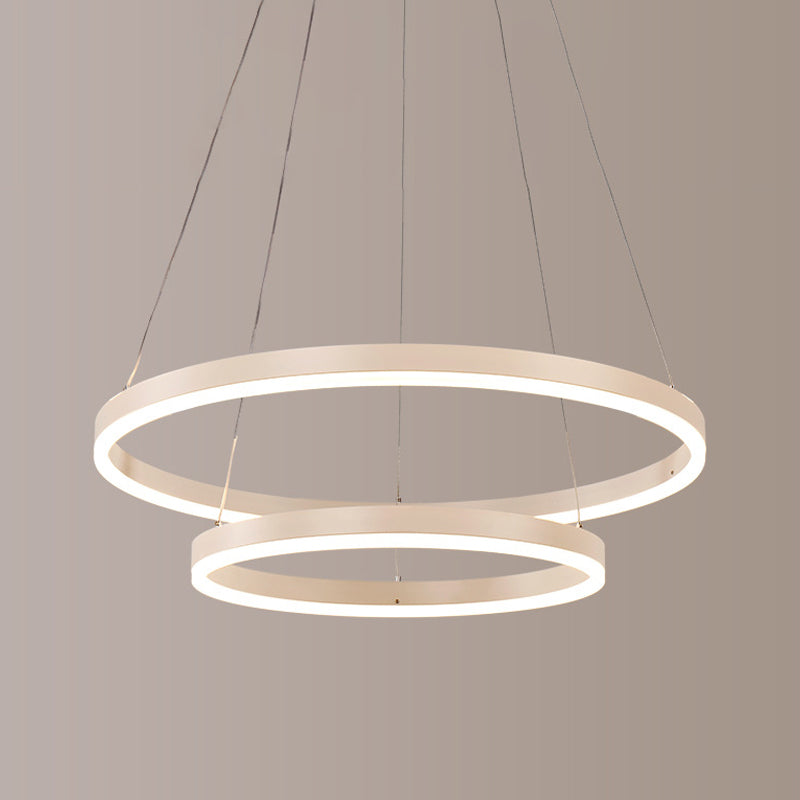 Sleek 2/3 Tiers Aluminum Led Chandelier: Minimalistic White/Coffee Pendant Light Fixture For Dining