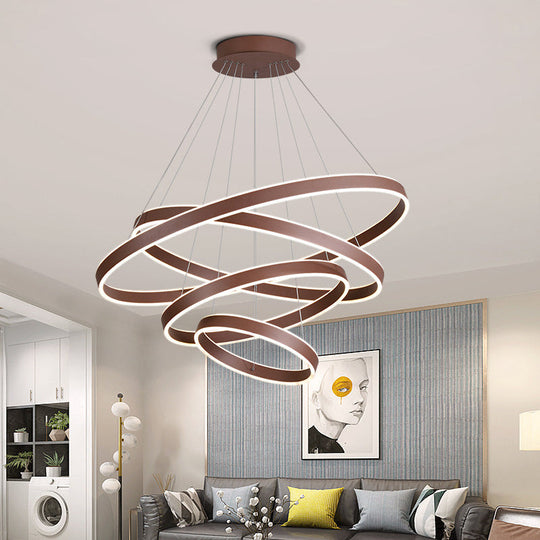 Led Acrylic Hoop Shaped Pendant Chandelier For Living Room - Simplicity Brown 1/2/3-Tiered Design