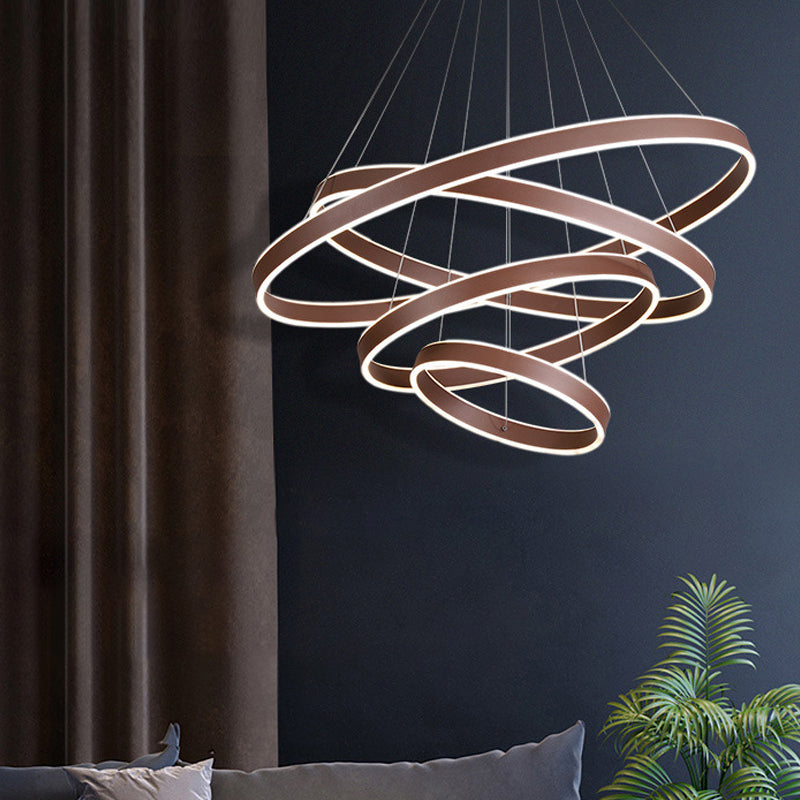 Led Acrylic Hoop Shaped Pendant Chandelier For Living Room - Simplicity Brown 1/2/3-Tiered Design