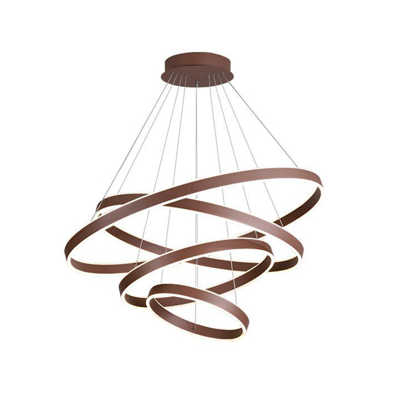 Led Acrylic Hoop Shaped Pendant Chandelier For Living Room - Simplicity Brown 1/2/3-Tiered Design