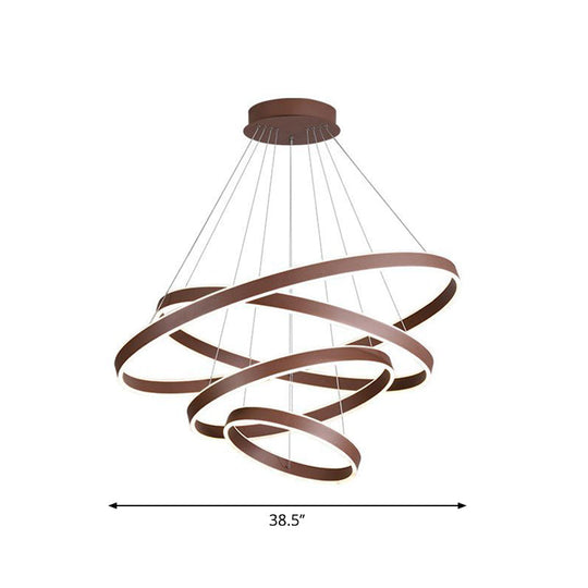 Led Acrylic Hoop Shaped Pendant Chandelier For Living Room - Simplicity Brown 1/2/3-Tiered Design