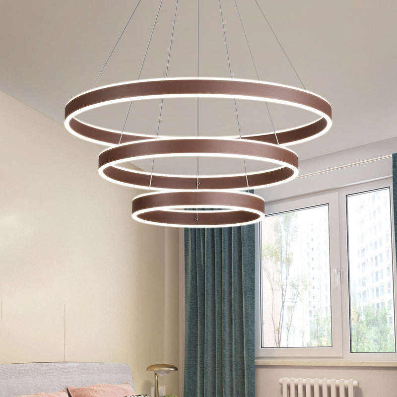 Led Acrylic Hoop Shaped Pendant Chandelier For Living Room - Simplicity Brown 1/2/3-Tiered Design /