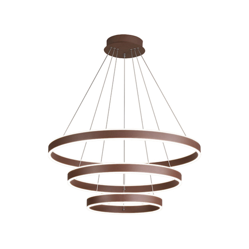 Led Acrylic Hoop Shaped Pendant Chandelier For Living Room - Simplicity Brown 1/2/3-Tiered Design