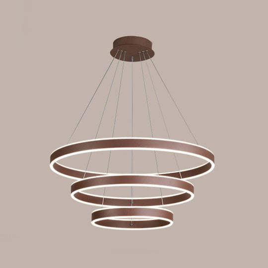 Led Acrylic Hoop Shaped Pendant Chandelier For Living Room - Simplicity Brown 1/2/3-Tiered Design