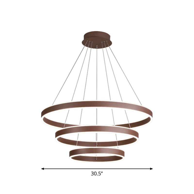 Led Acrylic Hoop Shaped Pendant Chandelier For Living Room - Simplicity Brown 1/2/3-Tiered Design