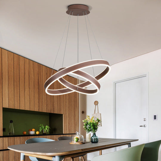 Led Acrylic Hoop Shaped Pendant Chandelier For Living Room - Simplicity Brown 1/2/3-Tiered Design /