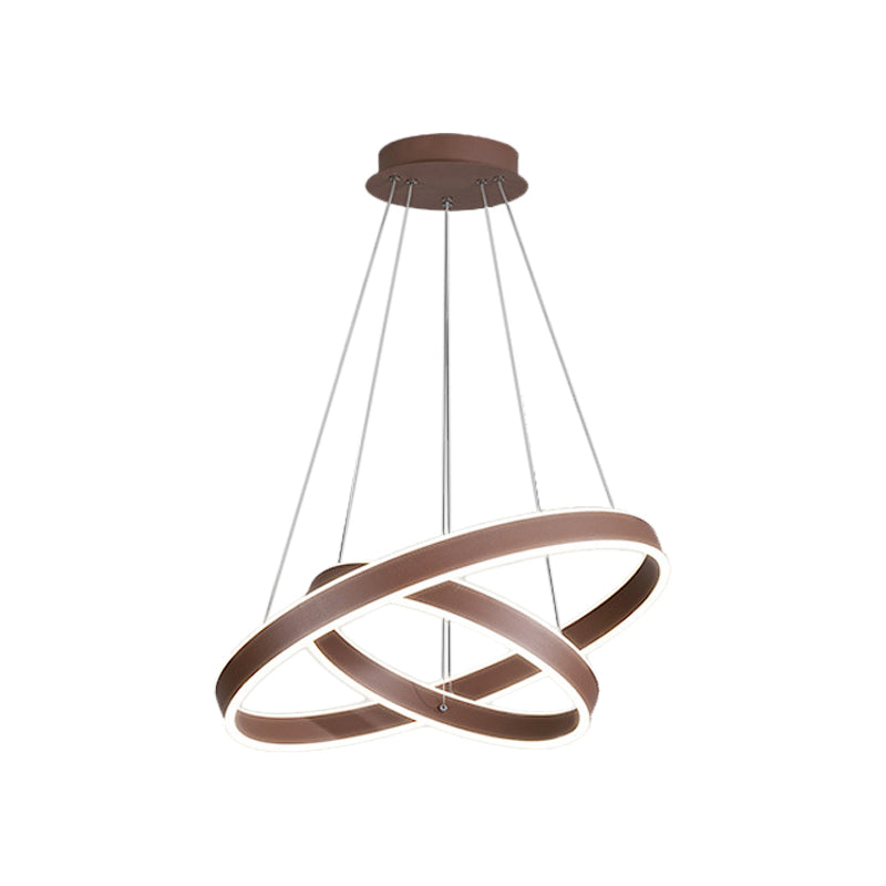 Led Acrylic Hoop Shaped Pendant Chandelier For Living Room - Simplicity Brown 1/2/3-Tiered Design