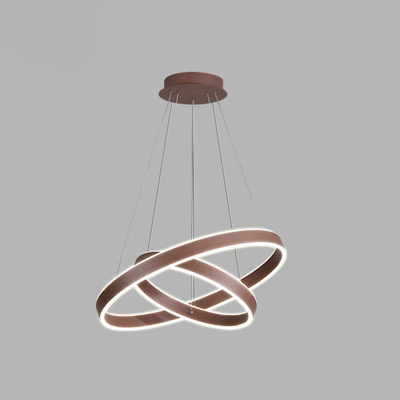 Led Acrylic Hoop Shaped Pendant Chandelier For Living Room - Simplicity Brown 1/2/3-Tiered Design