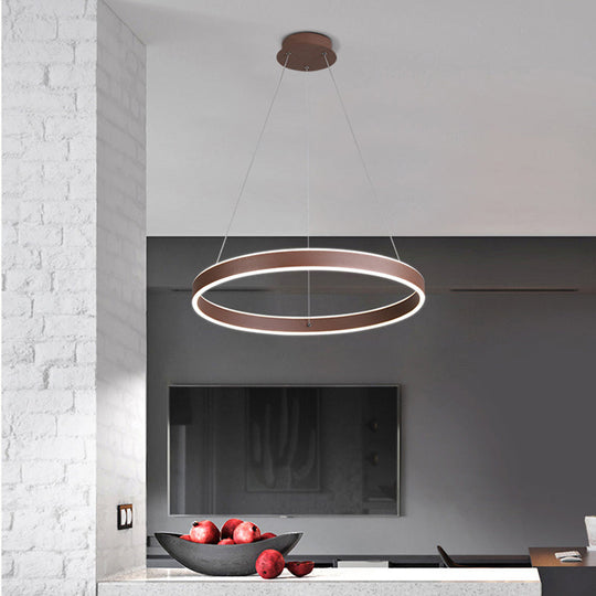 Led Acrylic Hoop Shaped Pendant Chandelier For Living Room - Simplicity Brown 1/2/3-Tiered Design /