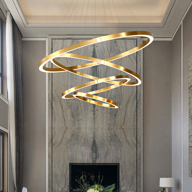 Postmodern Led Pendant Chandelier - Polished Brass Tiered Design With Acrylic Shade