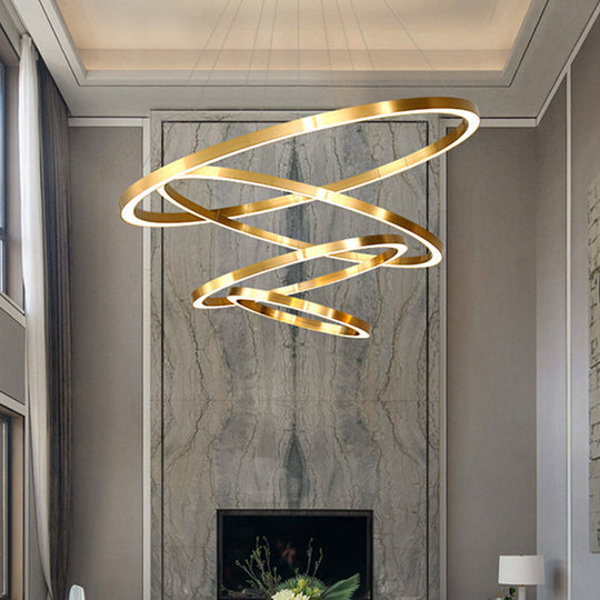 Postmodern Led Pendant Chandelier - Polished Brass Tiered Design With Acrylic Shade