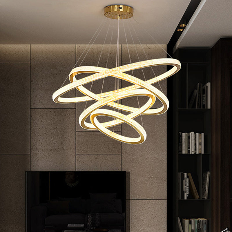 Minimalistic Brass LED Chandelier Light with Acrylic Suspension - 1/3/4-Tier Circle Design