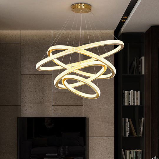 Minimalistic Led Chandelier: Circle Acrylic Suspension Pendant Light - 1/3/4 Tiers Brass Fixture / 4