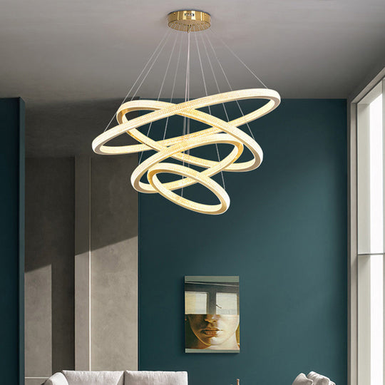 Minimalistic Brass LED Chandelier Light with Acrylic Suspension - 1/3/4-Tier Circle Design