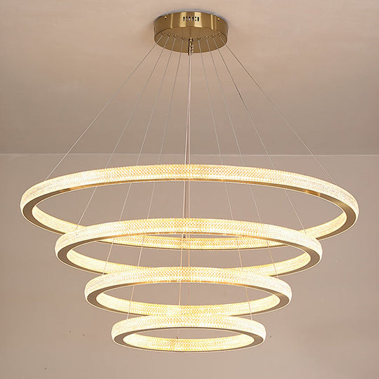 Minimalistic Brass LED Chandelier Light with Acrylic Suspension - 1/3/4-Tier Circle Design