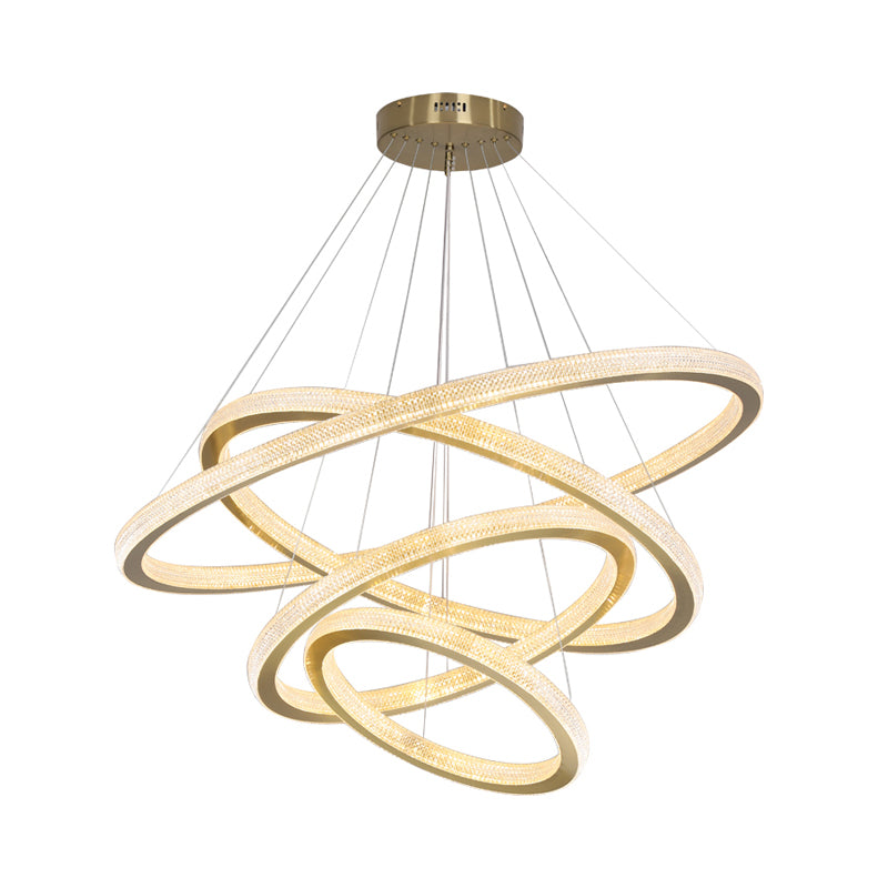 Minimalistic Led Chandelier: Circle Acrylic Suspension Pendant Light - 1/3/4 Tiers Brass Fixture