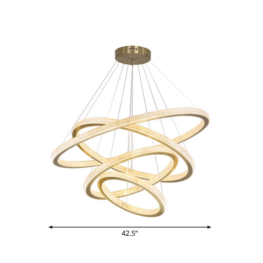 Minimalistic Brass LED Chandelier Light with Acrylic Suspension - 1/3/4-Tier Circle Design