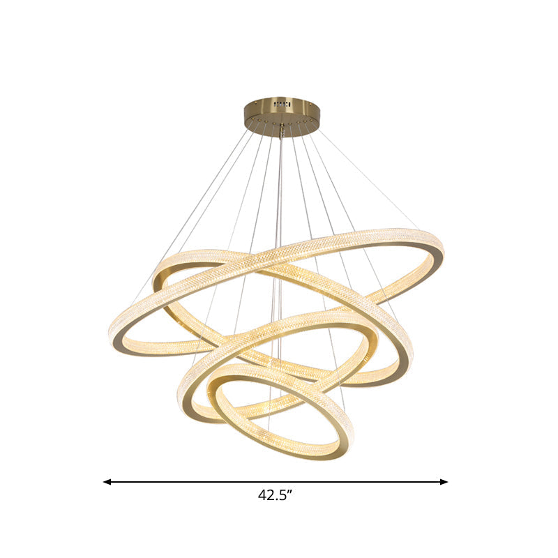 Minimalistic Led Chandelier: Circle Acrylic Suspension Pendant Light - 1/3/4 Tiers Brass Fixture