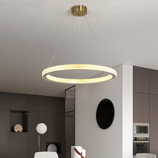 Minimalistic Led Chandelier: Circle Acrylic Suspension Pendant Light - 1/3/4 Tiers Brass Fixture / 1