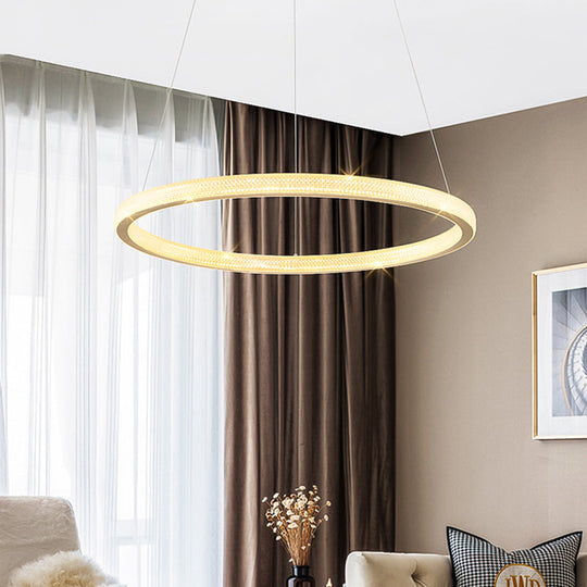 Minimalistic Led Chandelier: Circle Acrylic Suspension Pendant Light - 1/3/4 Tiers Brass Fixture