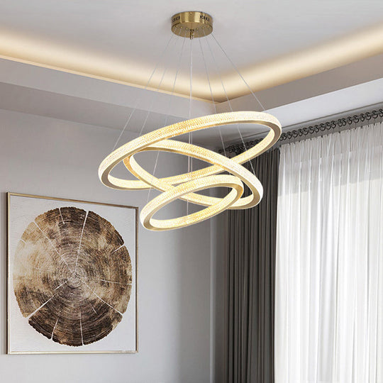 Minimalistic Brass LED Chandelier Light with Acrylic Suspension - 1/3/4-Tier Circle Design