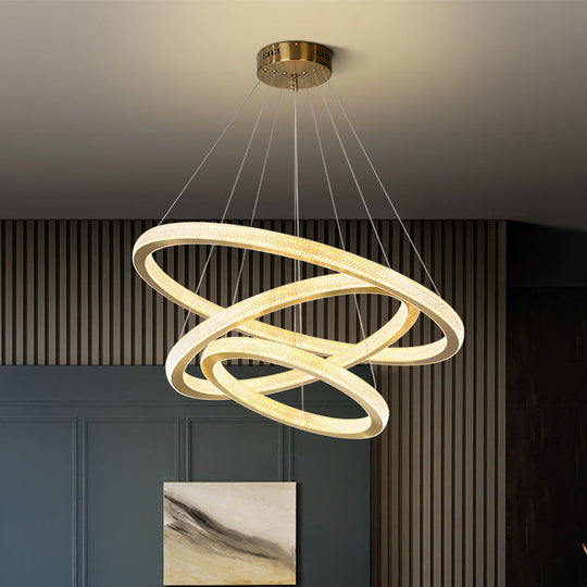 Minimalistic Led Chandelier: Circle Acrylic Suspension Pendant Light - 1/3/4 Tiers Brass Fixture