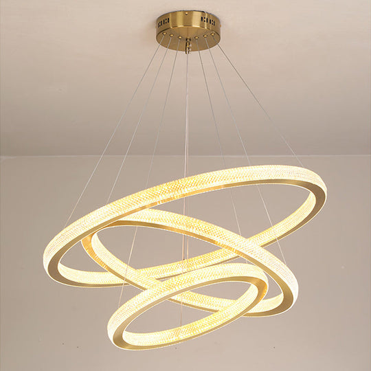 Minimalistic Brass LED Chandelier Light with Acrylic Suspension - 1/3/4-Tier Circle Design