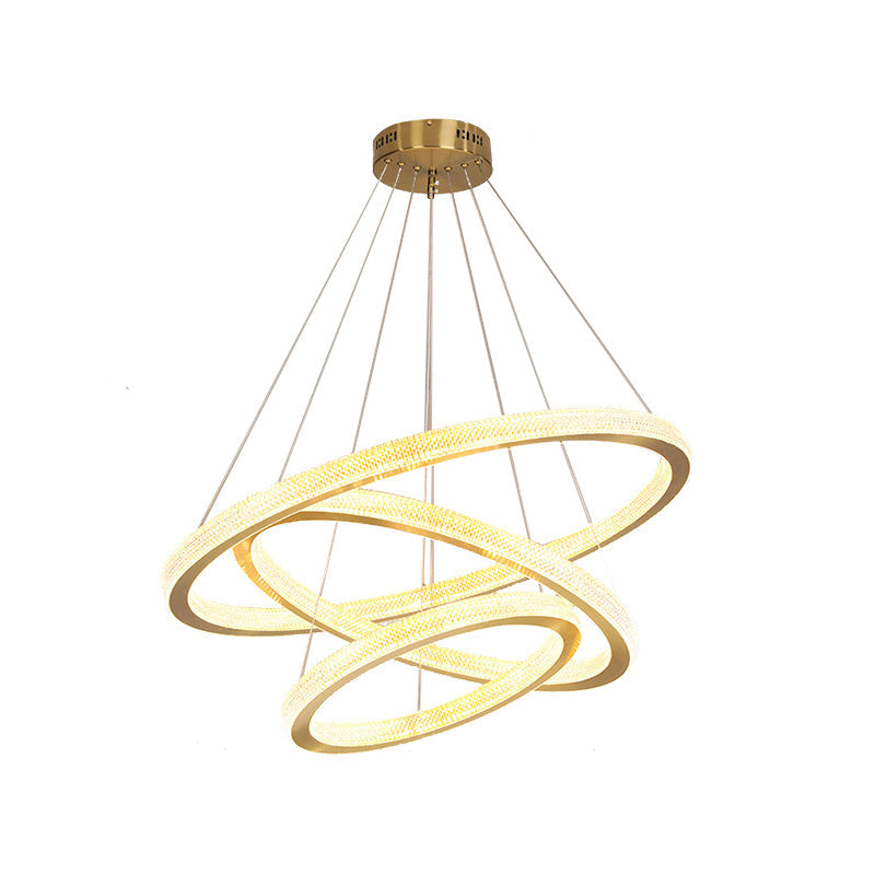 Minimalistic Led Chandelier: Circle Acrylic Suspension Pendant Light - 1/3/4 Tiers Brass Fixture