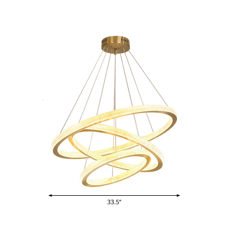 Minimalistic Brass LED Chandelier Light with Acrylic Suspension - 1/3/4-Tier Circle Design