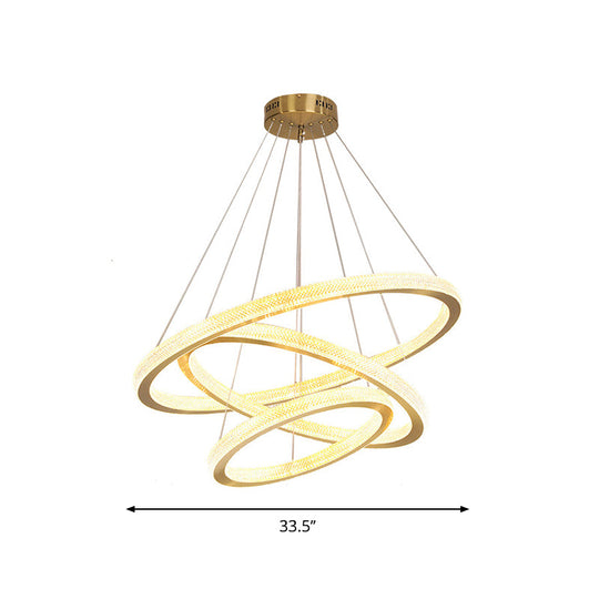 Minimalistic Brass LED Chandelier Light with Acrylic Suspension - 1/3/4-Tier Circle Design