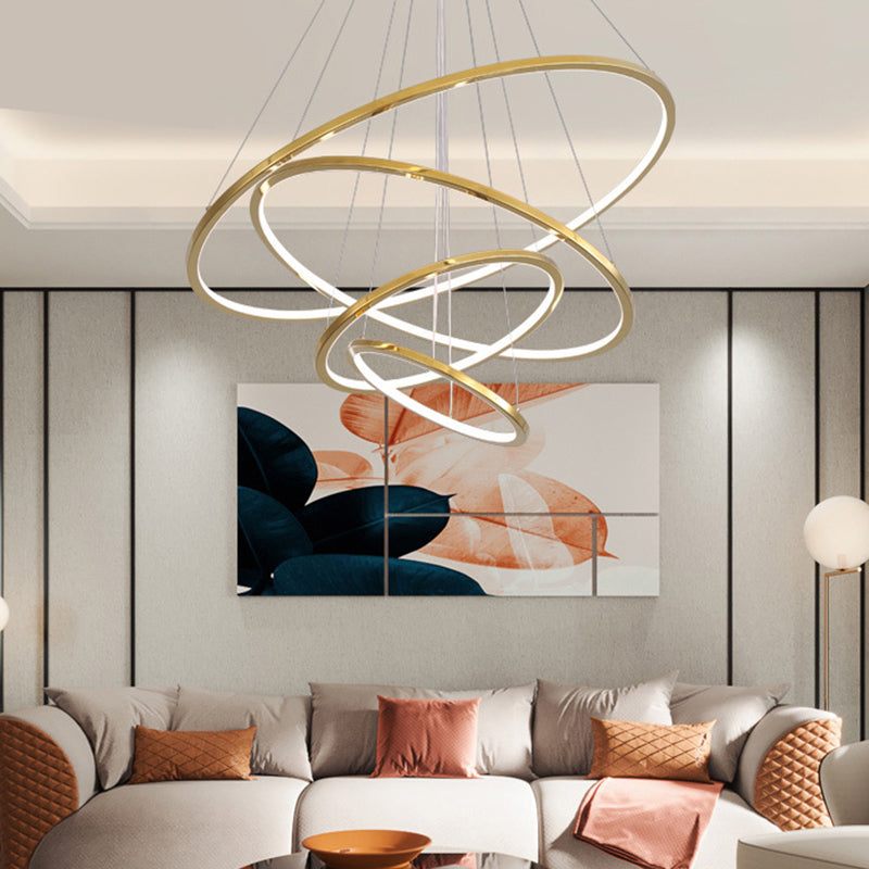 Sleek Gold Stainless Steel Led Chandelier Pendant - 3/4 Tiers Simplicity & Elegance / 4