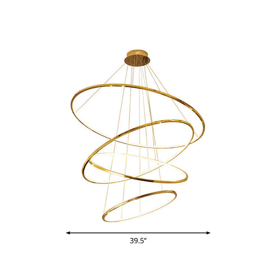 Sleek Gold Stainless Steel Led Chandelier Pendant - 3/4 Tiers Simplicity & Elegance