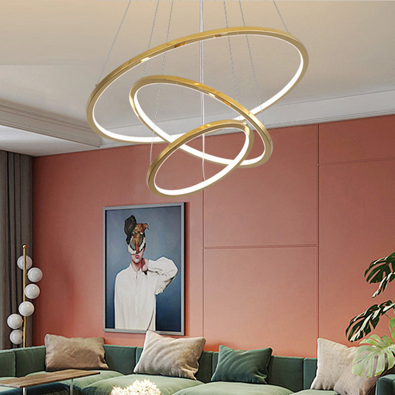 Sleek Gold Stainless Steel Led Chandelier Pendant - 3/4 Tiers Simplicity & Elegance / 3