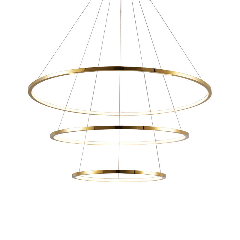 Gold Multi -Tire Chandelier Lamp Simplicity Stainless Steel LED Circle Ceiling Pendant